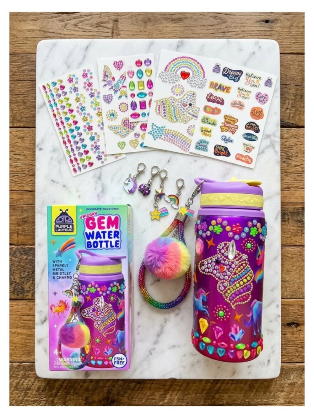 Unicorn Water Bottle Craft Kit Gem Sticker Gift for Girls